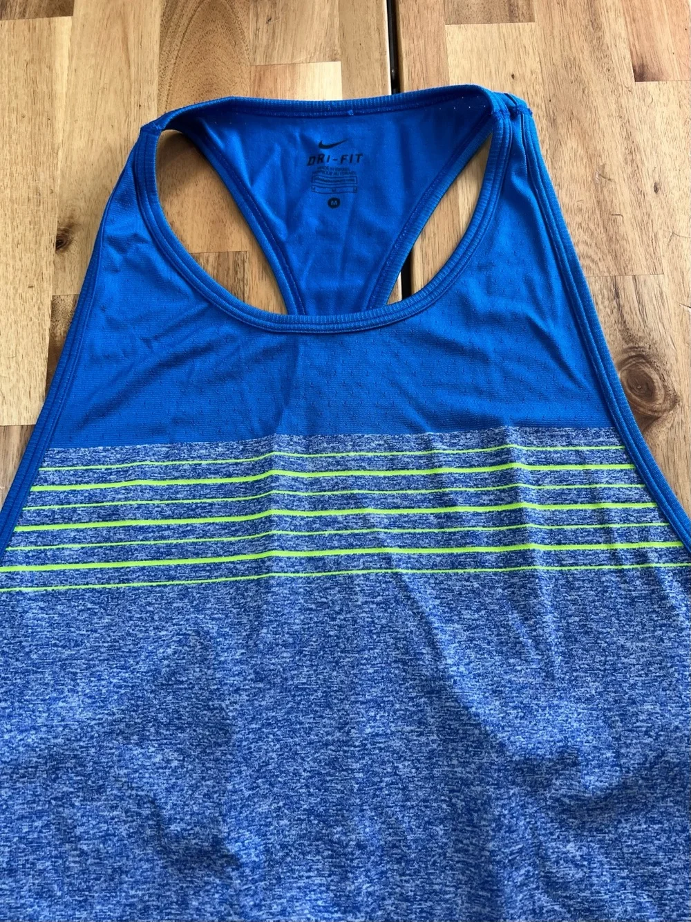Nike Dri-FIT Racerback Tank Top Blue Neon Stripe Athletic Workout Women’s Medium